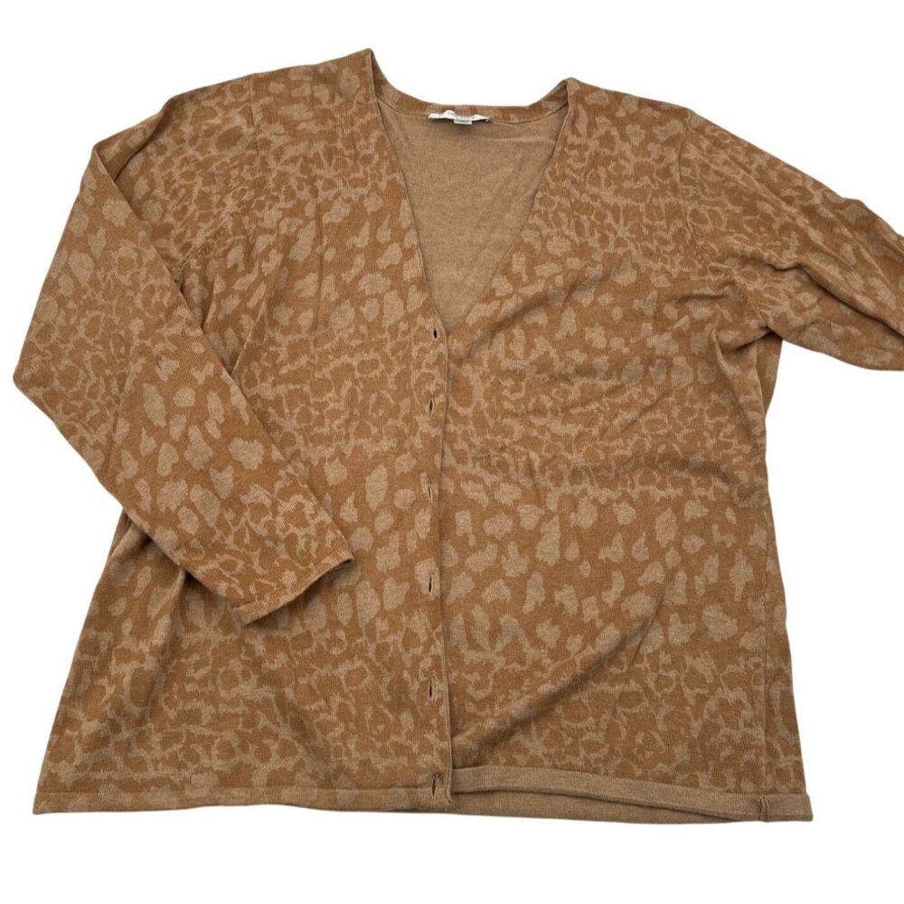 Liz Claiborne XL Tan Animal Print Button-Front‎ Cardigan Sweater 100% Cotton